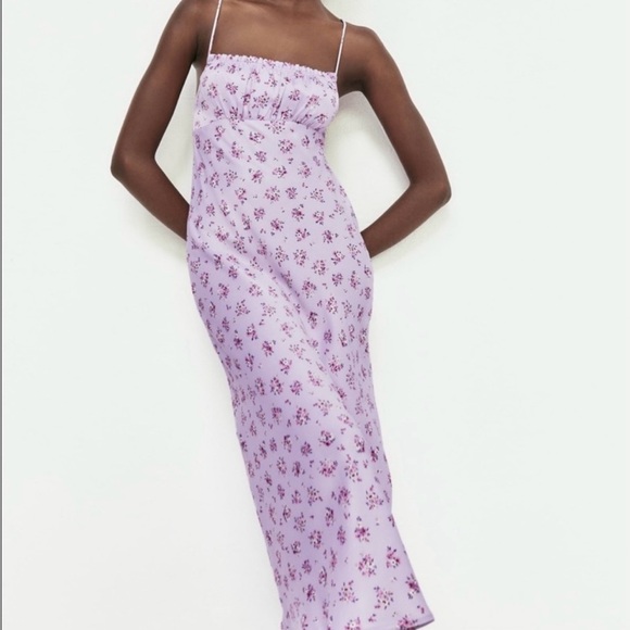 ZARA FLORAL PRINT SATIN EFFECT DRESS - Picture 7 of 9